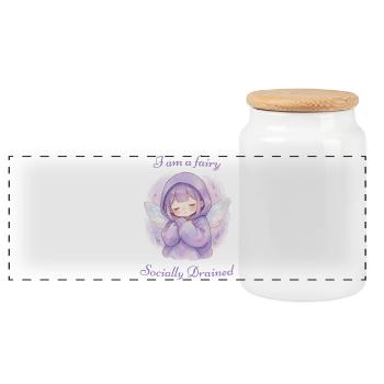 Introverted Pastel Tired Fairy - Panoramic Cookie Jar with Wooden Lid - white - Front