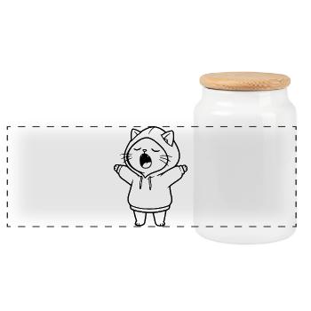 Cat - Panoramic Cookie Jar with Wooden Lid - white - Front