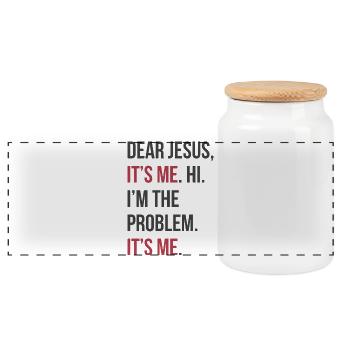 I Am the Problem – Self-Ironic Typo - Panoramic Cookie Jar with Wooden Lid - white - Front