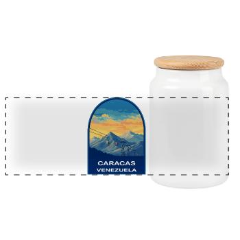 Caracas Venezuela Cable Car Retro Sunset Travel Ba - Panoramic Cookie Jar with Wooden Lid - white - Front