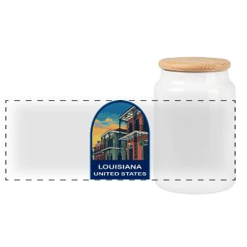 Badge de voyage rétro Sunset du French Quarter de Louisiane - Boîte à biscuits avec couvercle en bois - blanc - Devant