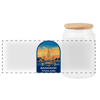 Bangkok Wat Arun Thailand Retro Sunset Travel Badg - Panoramic Cookie Jar with Wooden Lid - white - Front