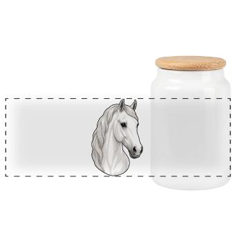 Elegant grey Lipizzan horse portrait - Panoramic Cookie Jar with Wooden Lid - white - Front