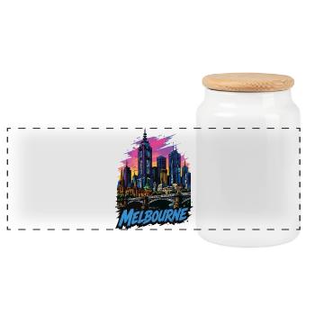 Melbourne Pop Art Skyline Sunset - Panoramic Cookie Jar with Wooden Lid - white - Front
