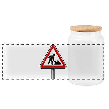 Bau Schild Warnzeichen - Panorama Keksdose mit Holzdeckel - Weiß - Vorne