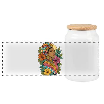 Afrique multicolore - Boîte à biscuits avec couvercle en bois - blanc - Devant