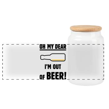 Oh My Dear – I’m Out Of Beer! (Ale Lager / POS 3C) - Panoramic Cookie Jar with Wooden Lid - white - Front