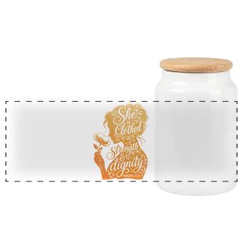 She is clothed in strength & dignity - Panorama Keksdose mit Holzdeckel - Weiß - Vorne