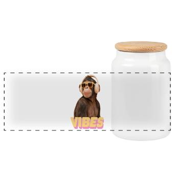 Cool Vibes Monkey with Headphones - Panoramic Cookie Jar with Wooden Lid - white - Front