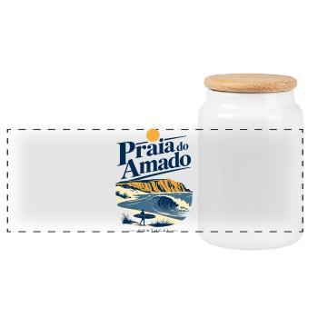 Praia do Amado Portugal Surf Beach Souvenir - Panoramic Cookie Jar with Wooden Lid - white - Front