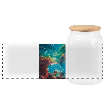 Cosmic Nebula Color Explosion - Panoramic Cookie Jar with Wooden Lid - white - Front