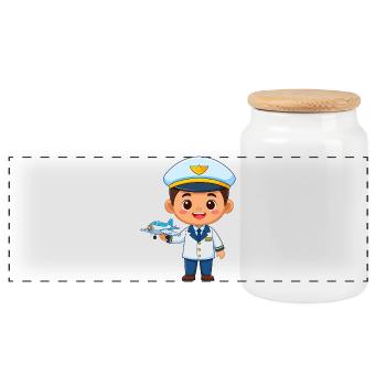 Petit pilote avec avion - Boîte à biscuits avec couvercle en bois - blanc - Devant