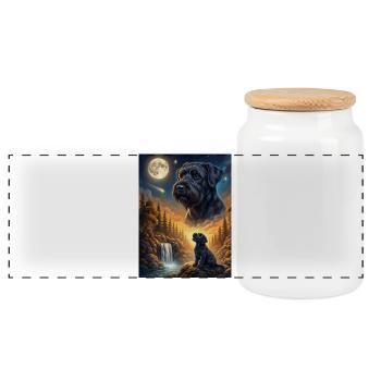 Hurlant au mème de la lune, chien Schnauzer géant - Boîte à biscuits avec couvercle en bois - blanc - Devant