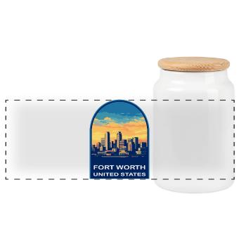 Fort Worth Texas Skyline Retro Sonnenuntergangs-Reiseabzeichen - Panorama Keksdose mit Holzdeckel - Weiß - Vorne