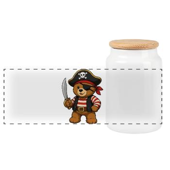 Ours pirate avec un sabre - Boîte à biscuits avec couvercle en bois - blanc - Devant