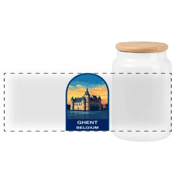 Gand Belgique Château de Gravensteen Retro Sunset Badg - Boîte à biscuits avec couvercle en bois - blanc - Devant