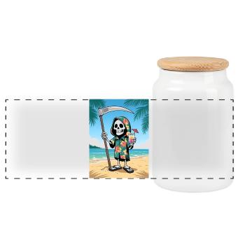 Faucheuse drôle en chemise hawaïenne - Boîte à biscuits avec couvercle en bois - blanc - Devant