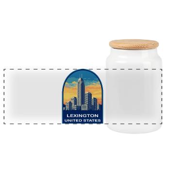 Lexington Kentucky Skyline Retro Sunset Badge - Panoramic Cookie Jar with Wooden Lid - white - Front
