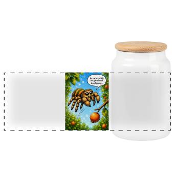 Niedliche Springspinne mit Wortspiel-Humor - Panorama Keksdose mit Holzdeckel - Weiß - Vorne