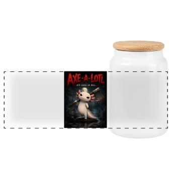 Axe-a-lotl – Creepy Cute Axolotl Horror Cartoon - Panoramic Cookie Jar with Wooden Lid - white - Front