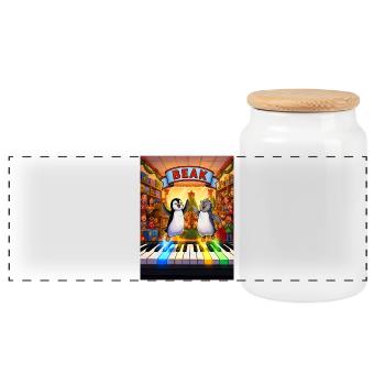 Beak's Toy Store Piano Recital - Panoramic Cookie Jar with Wooden Lid - white - Front