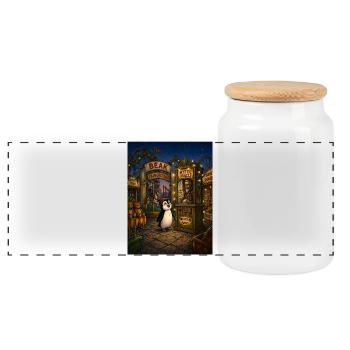 Beak's Future Awaits – Mystic Fairground Penguin - Panoramic Cookie Jar with Wooden Lid - white - Front