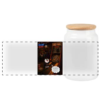 Beak vs. Fudge U – College Bar Champion Penguin - Panoramic Cookie Jar with Wooden Lid - white - Front