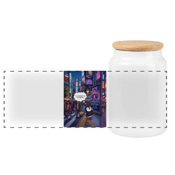 Beak in Japan -  Penguin Tokyo Band Humor Design - Panorama Keksdose mit Holzdeckel - Weiß - Vorne