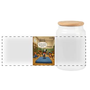 Gymnastique au sol – Drôle de design de gymnastique moufette - Boîte à biscuits avec couvercle en bois - blanc - Devant