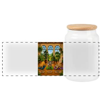 Zusammengebrochenes Faultier – Lustiges Yoga Shirt - Panorama Keksdose mit Holzdeckel - Weiß - Vorne