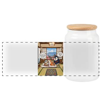 Nap-On – Funny Japan Sloth Pun Design - Panorama Keksdose mit Holzdeckel - Weiß - Vorne