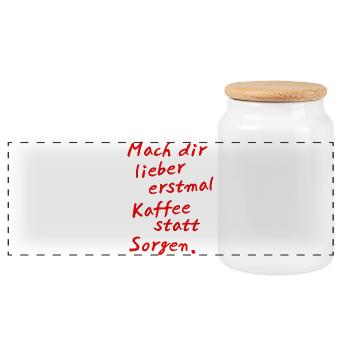 Kaffee statt Sorgen – Handlettering Rot - Panorama Keksdose mit Holzdeckel - Weiß - Vorne