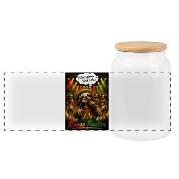 Ragga Faultier – Just Gimme Sloth Life Reggae - Panorama Keksdose mit Holzdeckel - Weiß - Vorne