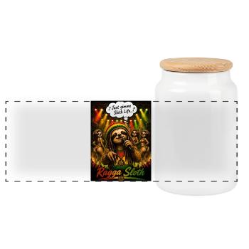 Ragga Sloth – Just Gimme Sloth Life Reggae Design - Panoramic Cookie Jar with Wooden Lid - white - Front