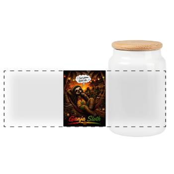 Ganja Sloth – Just Gimme Sloth Life Reggae Design - Panoramic Cookie Jar with Wooden Lid - white - Front