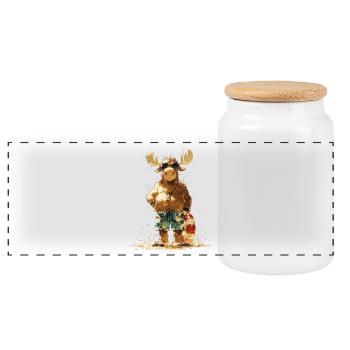 Élan sur la plage - Élan occasionnel avec bouée de sauvetage - Boîte à biscuits avec couvercle en bois - blanc - Devant