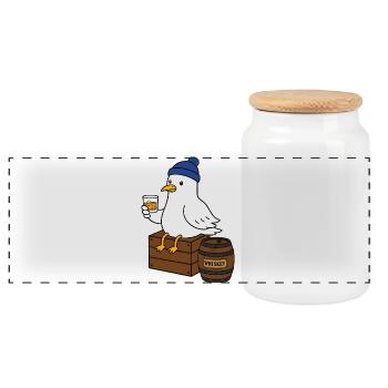 Whiskey Seagull in Winter - Panoramic Cookie Jar with Wooden Lid - white - Front
