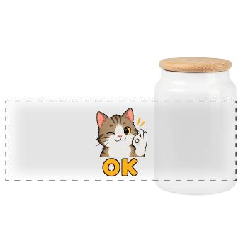 Chaton OK – un signe mignon de confirmation - Boîte à biscuits avec couvercle en bois - blanc - Devant