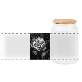 Black and white rose close-up - Panoramic Cookie Jar with Wooden Lid - white - Front
