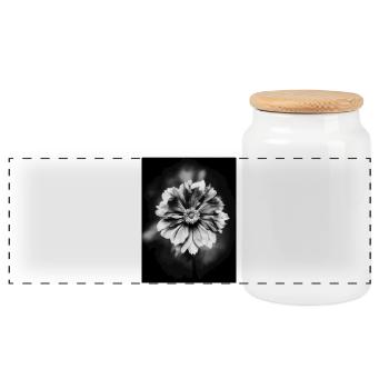 Black and white flower contrast - Panoramic Cookie Jar with Wooden Lid - white - Front
