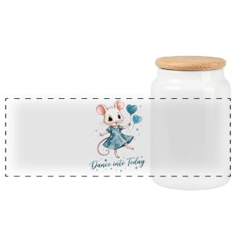 Dancing Mouse with Heart Balloons - Panoramic Cookie Jar with Wooden Lid - white - Front