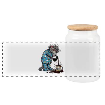 Good Morning Cat - Panoramic Cookie Jar with Wooden Lid - white - Front
