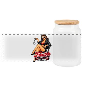 Pin-Up Biker Lady : Les ennuis avaient l’air bien - Boîte à biscuits avec couvercle en bois - blanc - Devant