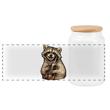 Waschbär mit Whiskyflasche Whiskey - Panorama Keksdose mit Holzdeckel - Weiß - Vorne