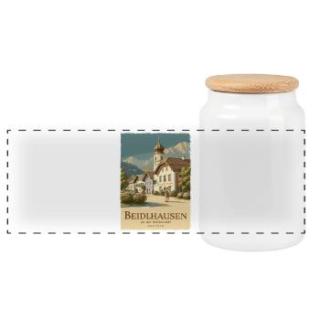 Beidlhausen Poster - Alpen Dorfharmonie - Panorama Keksdose mit Holzdeckel - Weiß - Vorne
