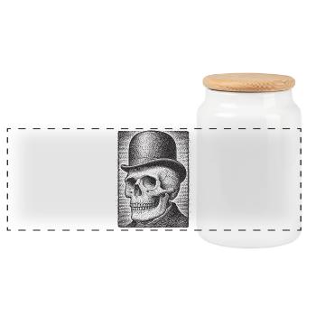 Crâne avec chapeau melon - Boîte à biscuits avec couvercle en bois - blanc - Devant