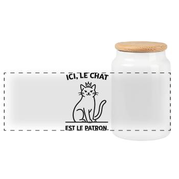  Ici Le Chat Est Le Patron - Boîte à biscuits avec couvercle en bois - blanc - Devant