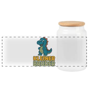 Kleiner Bruder Dino Shirt - Panorama Keksdose mit Holzdeckel - Weiß - Vorne