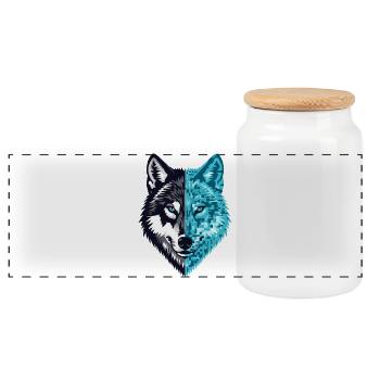 Pixel Wolf Cyber Spirit Streetwear - Boîte à biscuits avec couvercle en bois - blanc - Devant