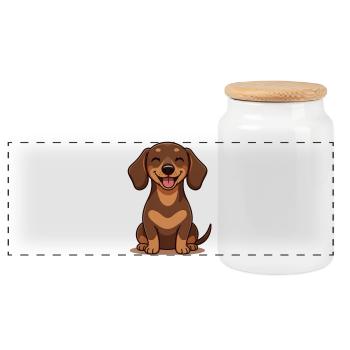 Chemise sourire en dessin animé Teckel mignon - Boîte à biscuits avec couvercle en bois - blanc - Devant